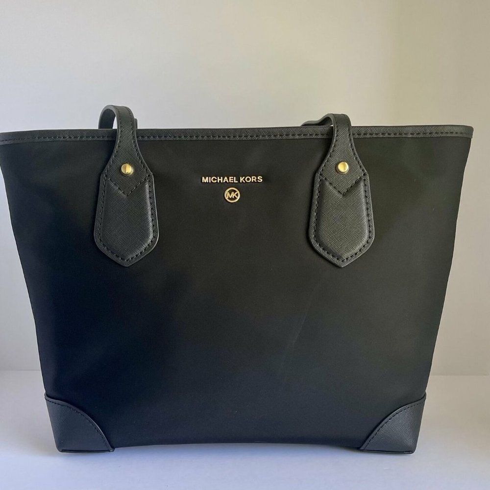 NWT Michael Kors Eva Nylon Gabardine Top-Zip Tote Bag - Black